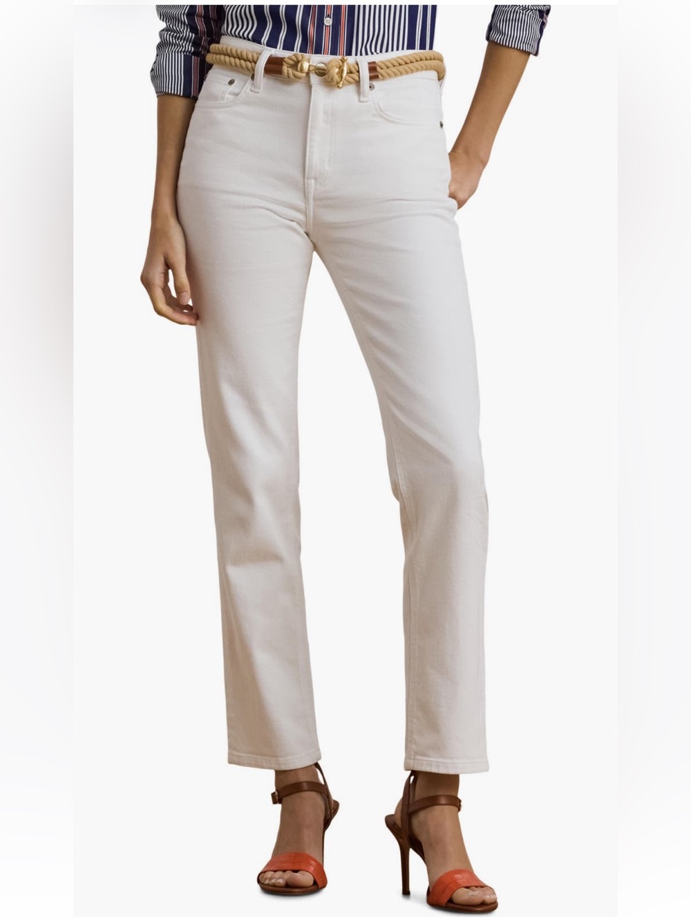 Lauren Ralph Lauren White High Rise Straight Ankle Jeans • Comfort Stretch • NWT
